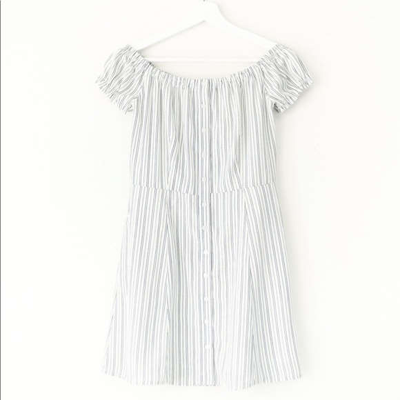 White Off Shoulder Striped Dress - Picture 4 of 4